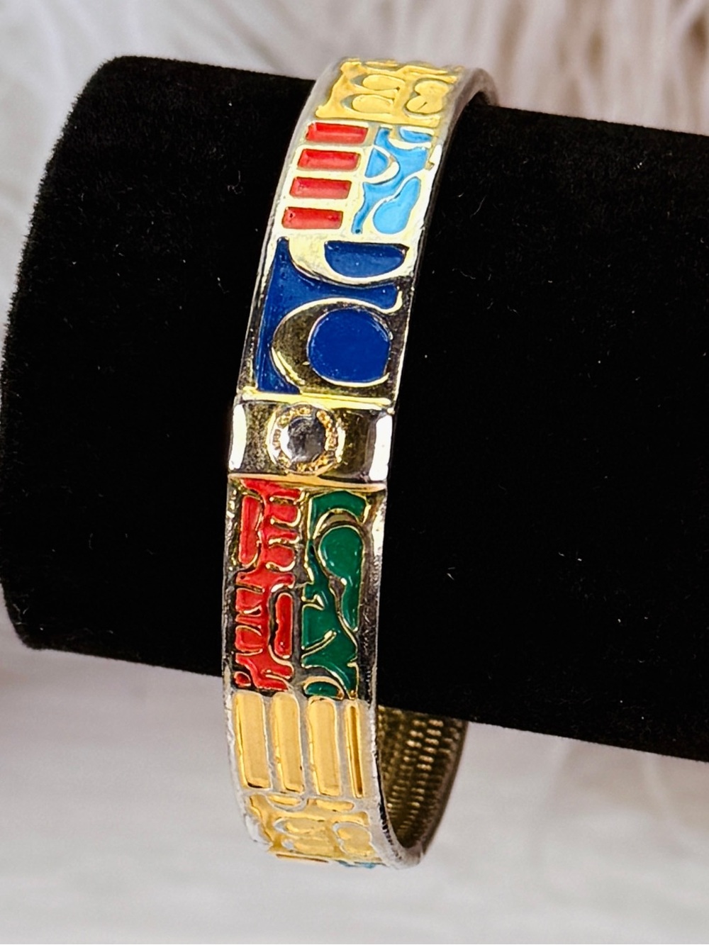 Vintage Textured Goldtone colorful signature Coach bangle bracelet